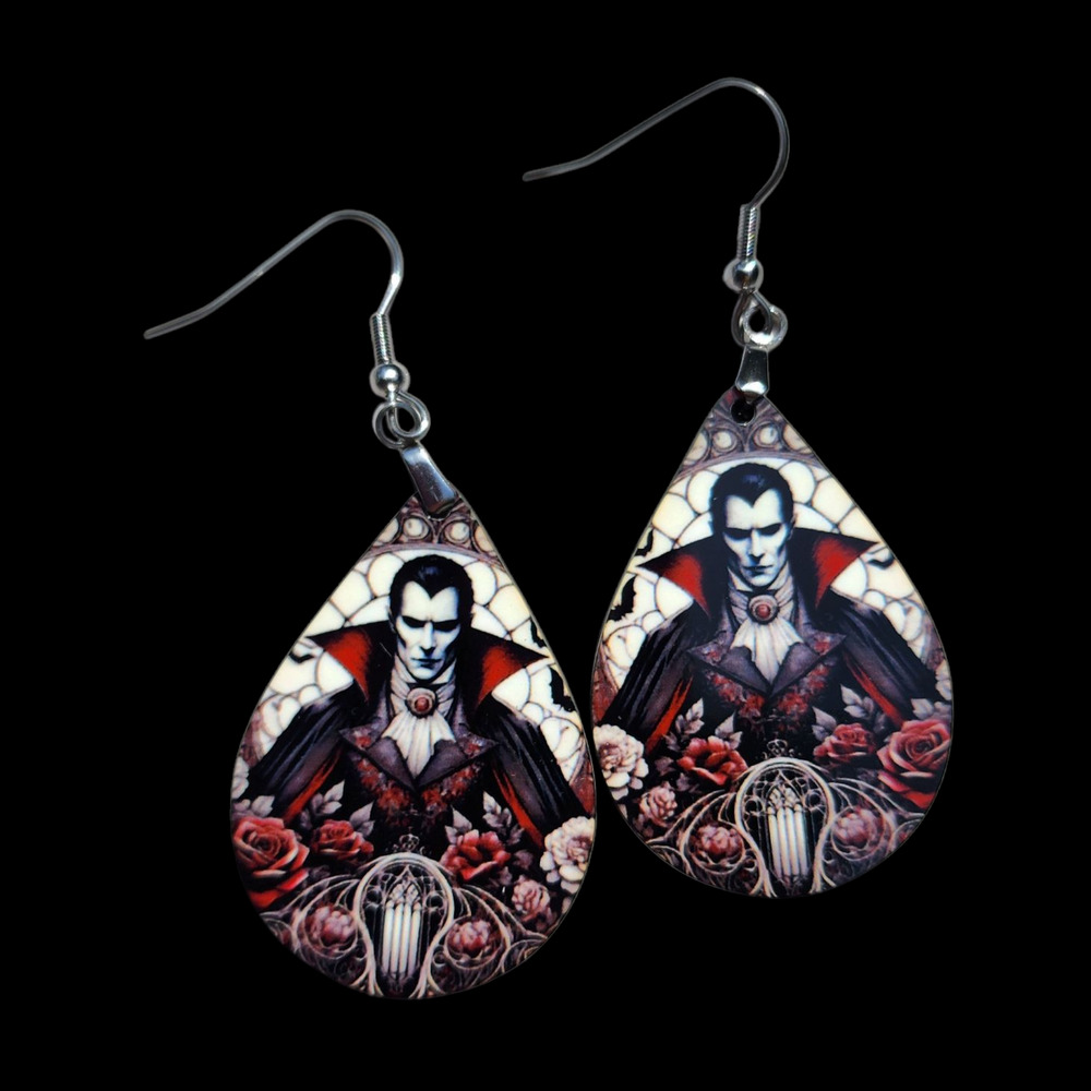 Dracula Vampire Classic Horror Monster Floral Earrings